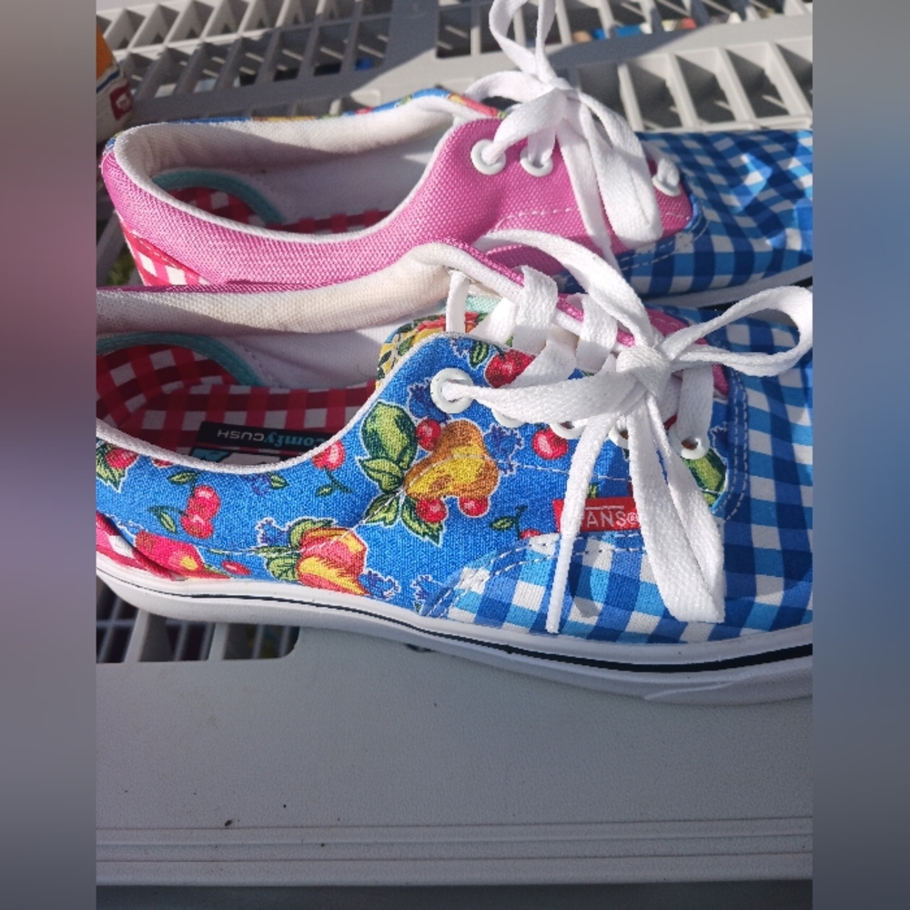 Vans Blue Gingham & Pink Floral Lace-Up Sneakers